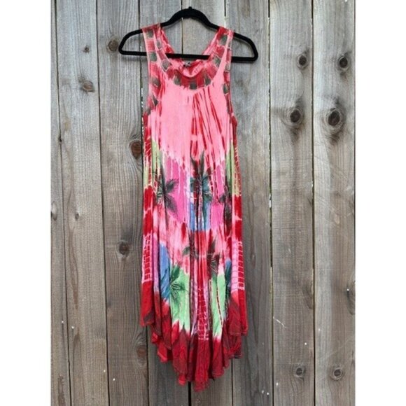 Tie Dye Dress Viscose Sleeveless Midi Dress Casual Beach Cover Up Free Size - Picture 1 of 3